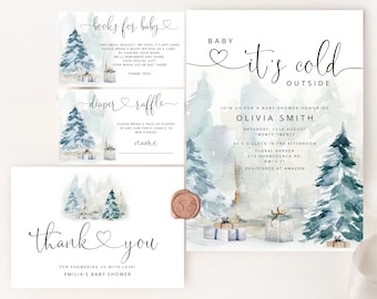Baby its cold outside Baby Shower Invitation bundle. Editable winter baby shower templates #ad4