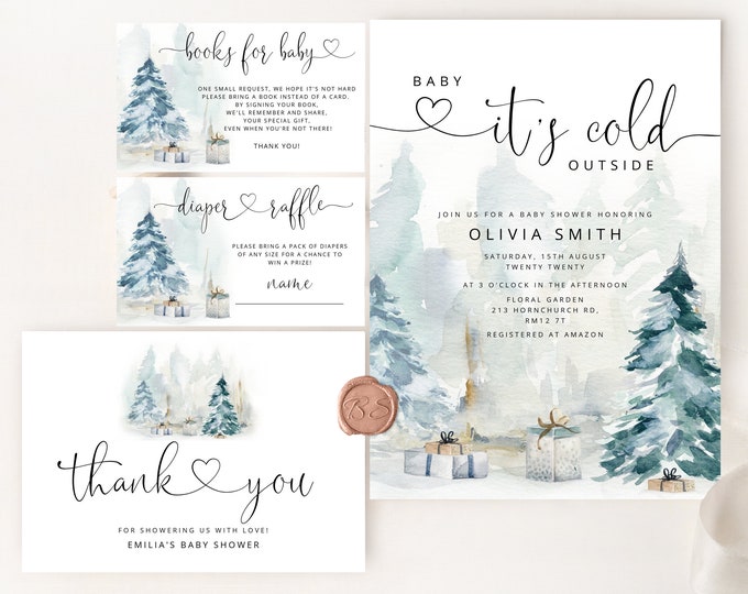 Baby its cold outside Baby Shower Invitation bundle. Editable winter baby shower templates #ad4