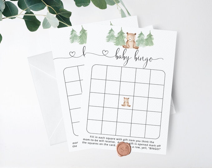 Bear Baby Shower Bingo Card. Little bear Baby Shower game printable. Bear baby bingo card. Woodland baby bingo. Instant Download #w2