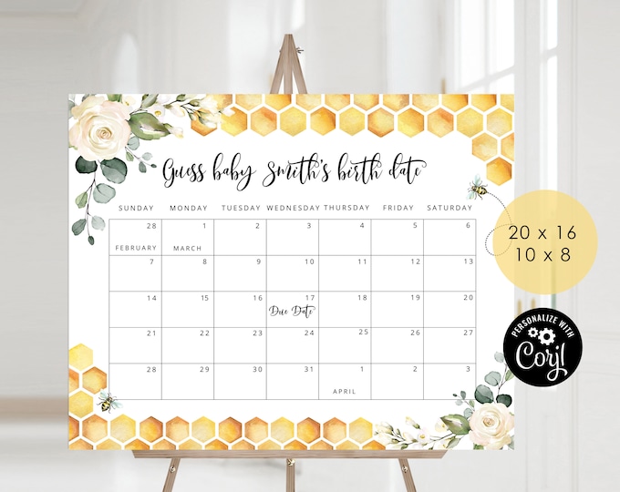 Bee Guess the due Date calendar. What will baby bee Guess The Baby Birthday Game. Mommy to bee Baby Shower Due Date Prediction #bee