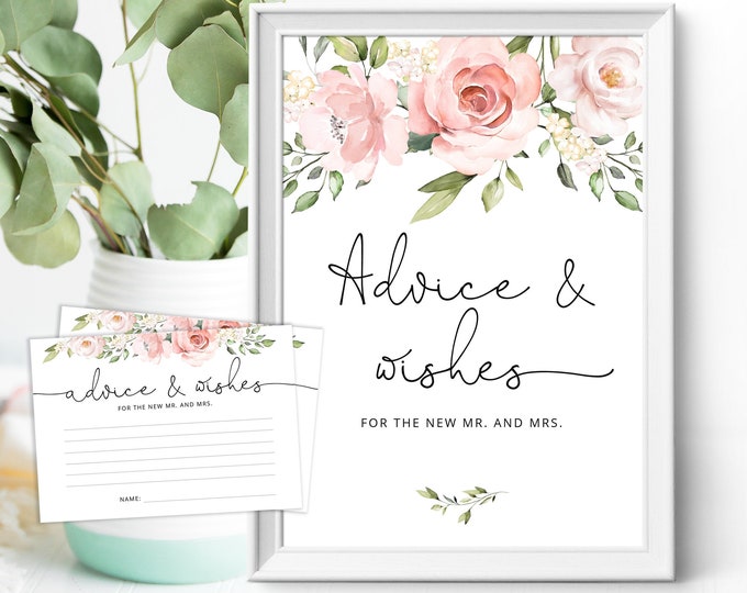 Floral Advice and Wishes for the Newlyweds.  Advice for Bride & Groom Game. Wedding and bridal shower game Instant Download #BR2