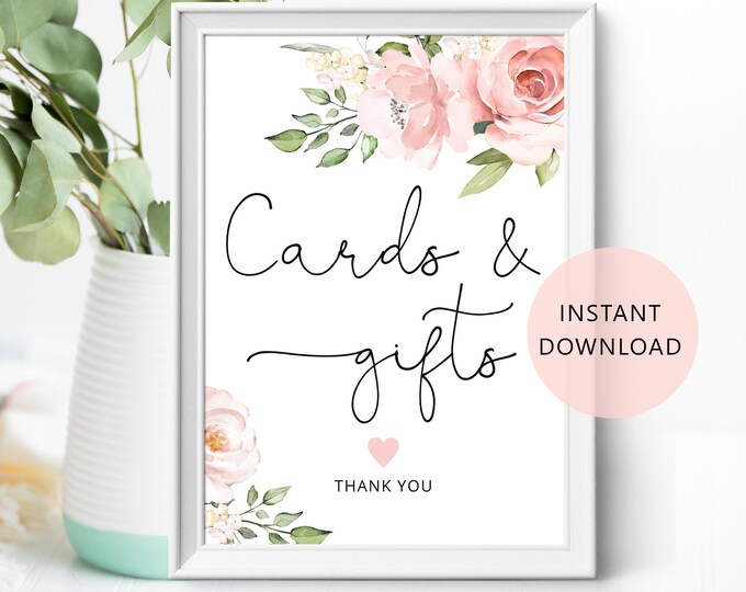 Printable floral Cards and Gifts Sign in 2 Sizes. Wedding Cards & Gifts Sign. Bridal shower cards and gifts sign. Instant Download #BR2