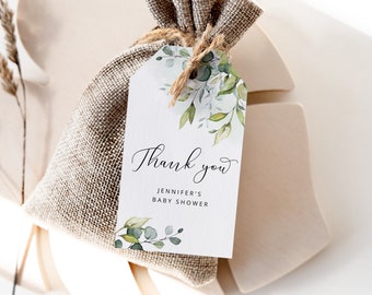 Greenery favor tag Baby shower Thank You Tag Template. Eucalyptus thank you tag. Editable greenery favor tag. Greenery baby shower #02