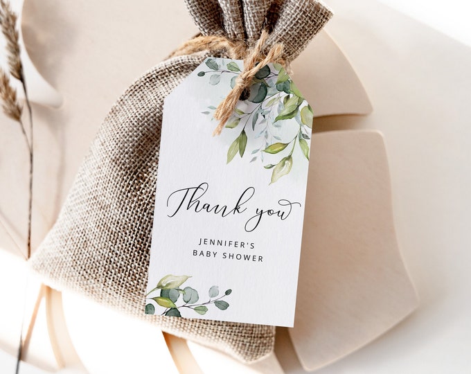 Greenery favor tag Baby shower Thank You Tag Template. Eucalyptus thank you tag. Editable greenery favor tag. Greenery baby shower #02