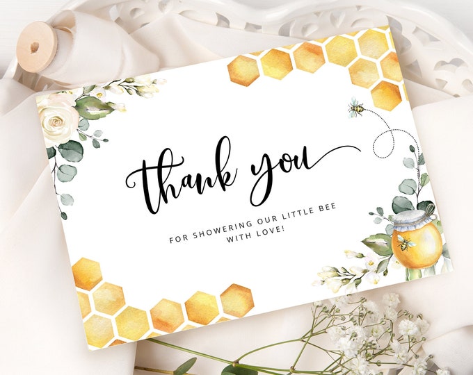Bee Thank You Card Printable Template. Sweet as can bee baby shower thank you card. Bumble bee thank you card. Instant download #bee