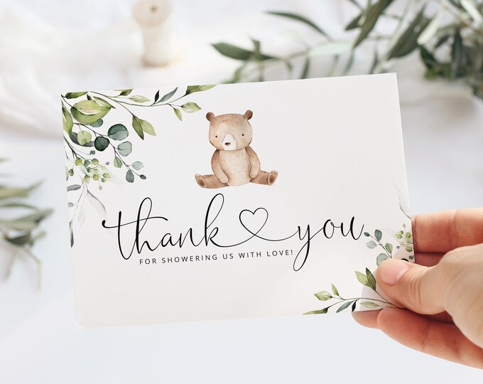 Bear Thank You Cards Printable Template.  Woodland thank you card. We can bearly wait Thank You Card #w3