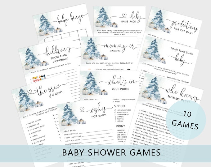 Winter Baby Shower Games Bundle. Baby it's cold outside Baby Shower Games. Pine tree baby shower games. Instant Download #ad4