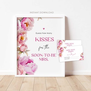 Petali e prosecco Indovina quanti baci firmano e carte. Floreale fucsia Quanti baci per la signora Download istantaneo #pet1