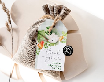 Locally grown baby shower Thank You Tag Template. Farmers market thank you tag. Editable vegetables favor tag #loc1