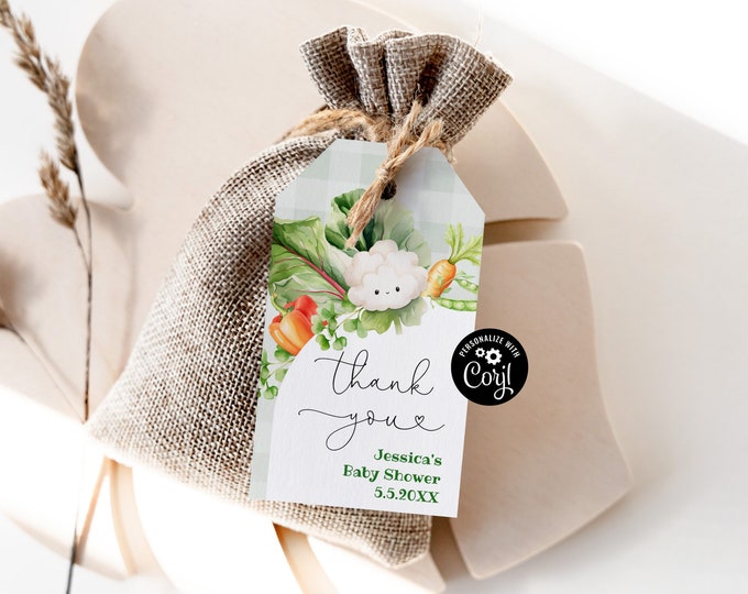 Locally grown baby shower Thank You Tag Template. Farmers market thank you tag. Editable vegetables favor tag #loc1