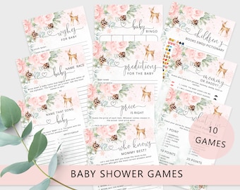 Winter deer Baby Shower Games Bundle. Blush pink oh deer Baby Shower Games. Floral baby shower games. Instant Download #wb7
