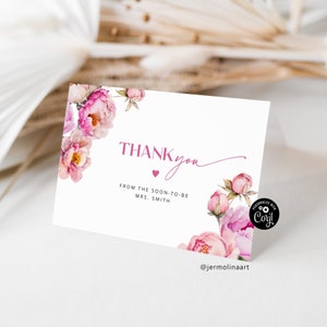 Blütenblätter und Prosecco Dankes-Karte. Elegante knallrosa Blumen Brautparty Dankeskarte. Bearbeitbare moderne Dankeskarte #pet1