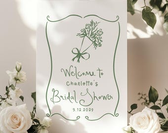 Whimsical Sage Fresh Off the market Bridal Shower Welcome sign template | Corjl #of2