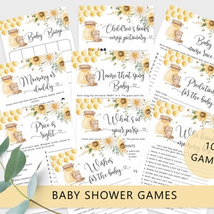 Honey bear Baby Shower Games Bundle. Bee sunflower Baby Shower Games. Little honey baby shower. Instant Download #hb1