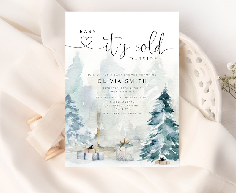 Baby its cold outside Baby Shower Invitation bundle. Winter baby shower invitation bundle. Gender Neutral Baby Shower Invitation set. ad4 image 2