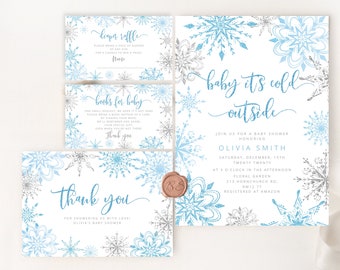 Baby its cold outside Baby Shower Invitation bundle. Winter baby shower invitation bundle. Snowflake Baby Shower Invitation set #sn2
