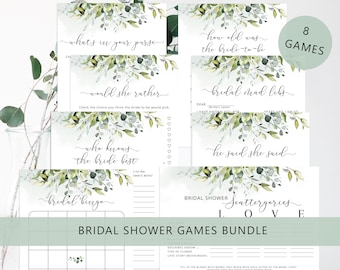 Greenery Bridal Shower Games Bundle. Eucayptus bridal shower games. Bachelorette Party Games Printable Hen's Party Games #01