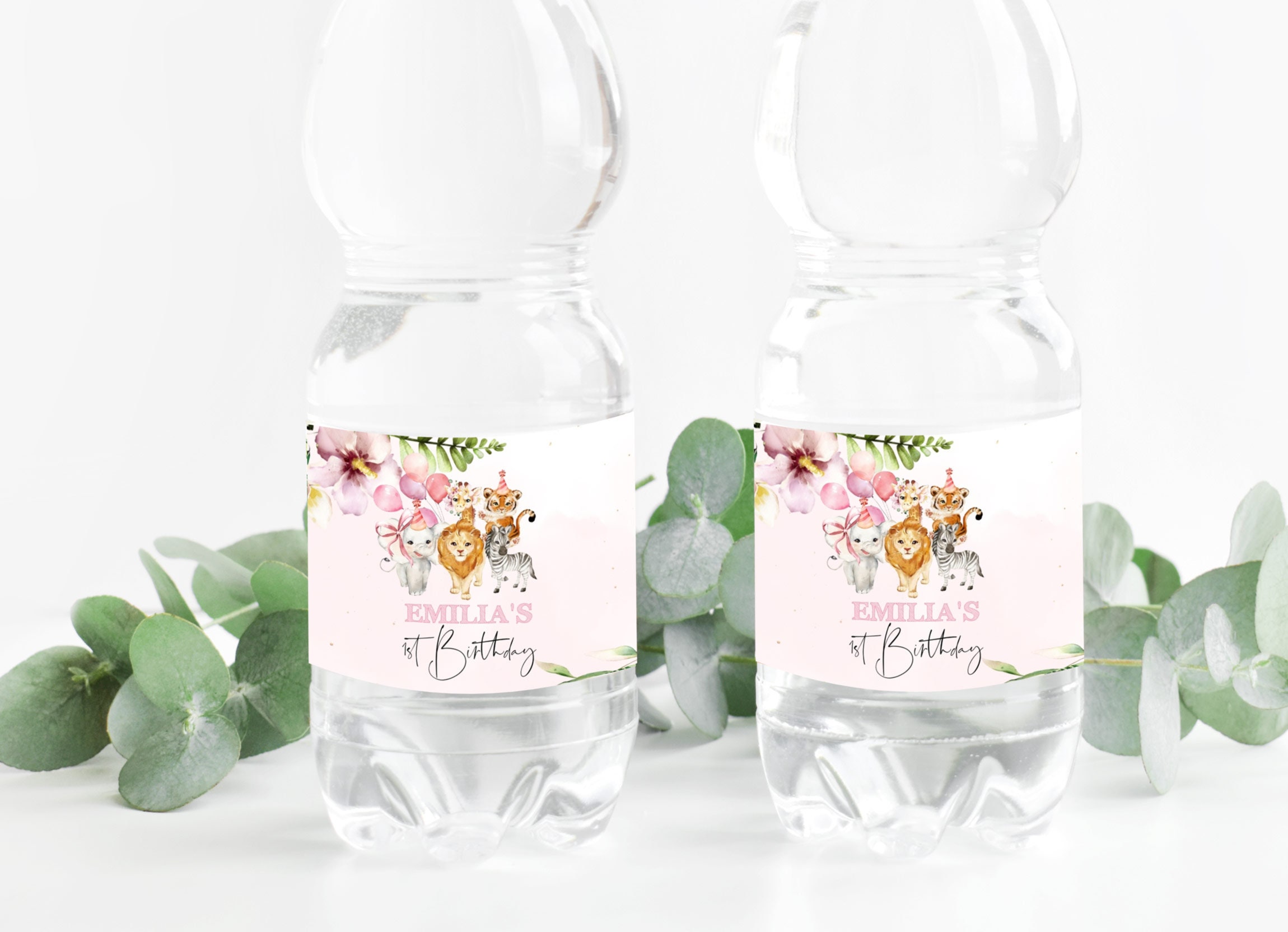 safari-water-bottle-labels-floral-pink-safgari-animals-water-bottle