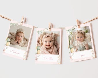 One Silly Goose Pink Bow 1st Photo Milestone, Cute Goose Monthly Photo Banner, Goose Bow frame 1st birthday girl photos Corjl  #sg3