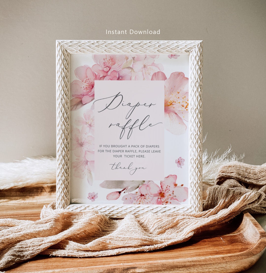 Pink Diaper Raffle Sign Cherry Blossom Diaper Raffle Sign: Blush Pink Sakura (instant Download ...