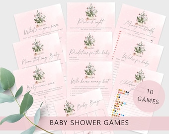 Pink Winter Baby Shower Games Bundle: Christmas Tree Design (Instant Download) #ad7