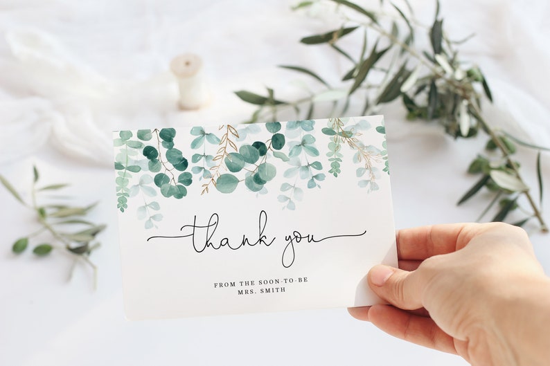 Lexi Eucalyptus Greenery Thank You Card Template Dusty Blue Wedding Thank You Any EventShower Thank You Editable Instant Download lexi