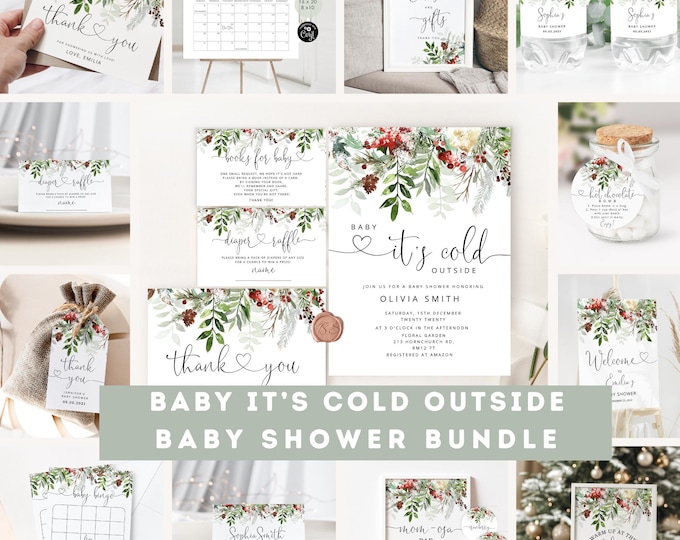 Baby its cold outside Winter Baby Shower Bundle: Evergreen gender neutral #rg2