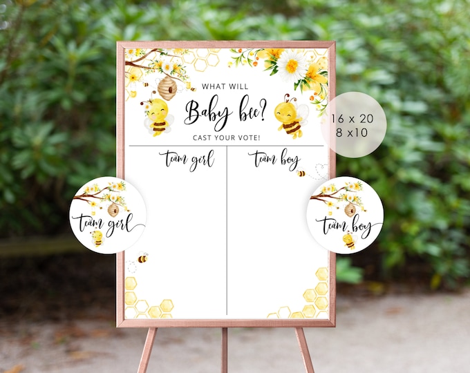 Bee Gender reveal Boy or Girl chart. What will baby bee Guess the Gender sign. Honey bee he or she sign. Cast Your Vote Sign #08