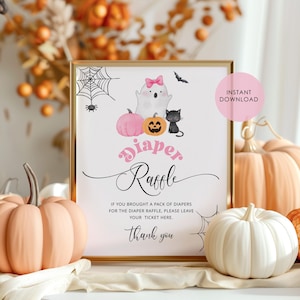 Little Boo Diaper raffle Sign. Halloween Diaper raffle sign. Halloween girl baby shower cute ghost Diaper raffle sign Instant Download #hl2