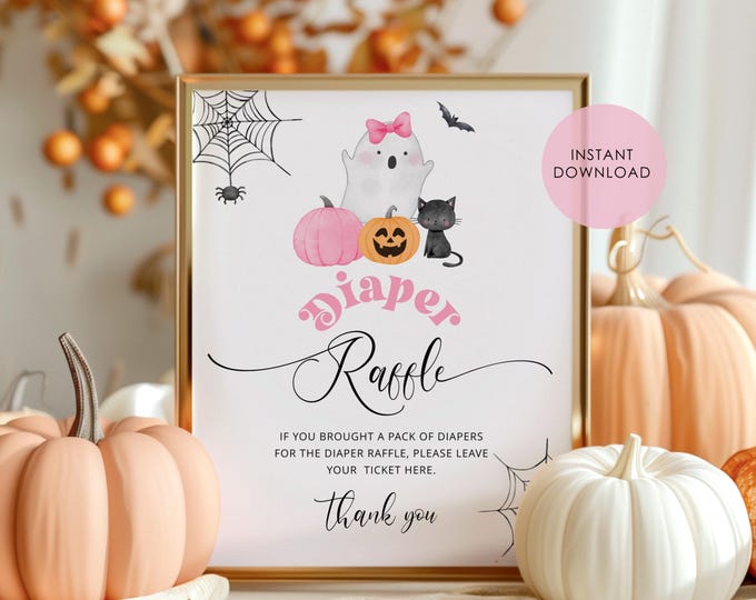 Little Boo Diaper raffle Sign. Halloween Diaper raffle sign. Halloween girl baby shower cute ghost Diaper raffle sign Instant Download #hl2