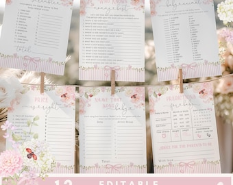 Whimsical Love Bug Baby Shower games bundle | Pink Bow games template #wl8