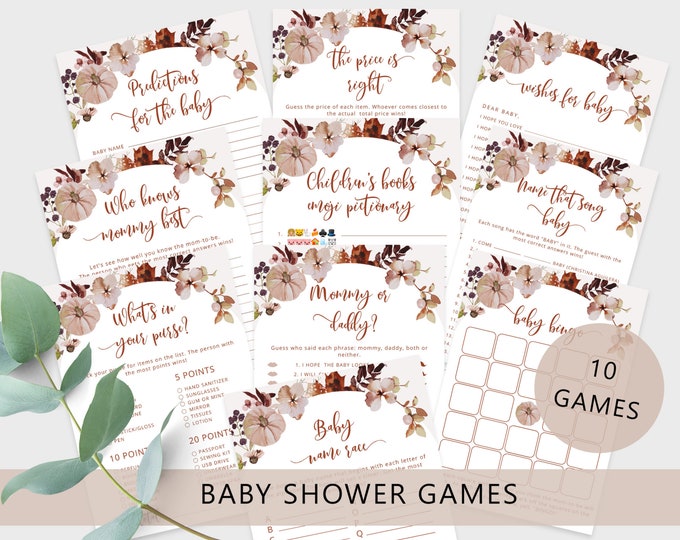 Boho fall Baby Shower Games Bundle. Boho pumpkin Baby Shower Games. Fall baby shower activity. Instant Download #p5