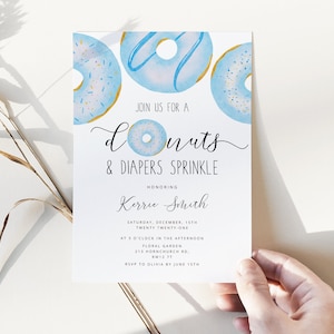 #61.0 Diapers and Donuts Girl Baby Shower Invite Invitation 5x7 Digital Personalized Baby Sprinkle Chocolate Glazed Sprinkles Cute Pink