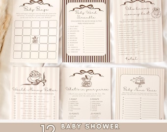 Cafe Bebe Baby Shower Games bundle, Parisian Cafe Editable Corjl templates #cb1