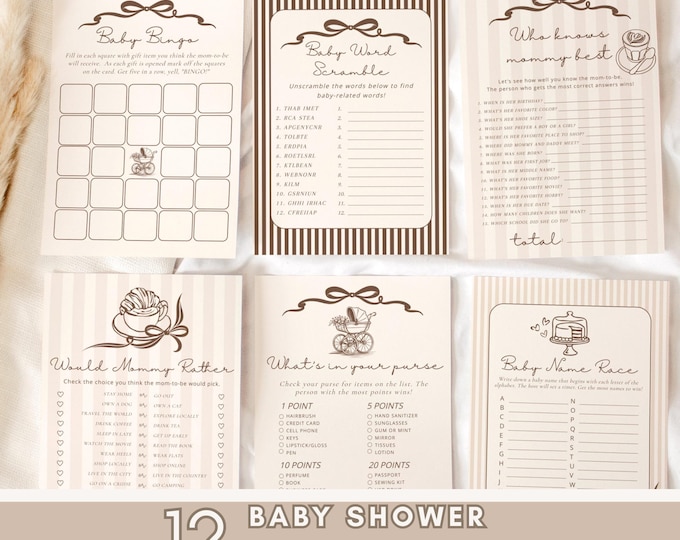 Cafe Bebe Baby Shower Games bundle, Parisian Cafe Editable Corjl templates #cb1