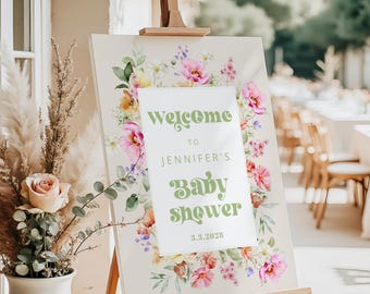 Wildflower Sage Green Baby Shower Welcome Foam Board #wl2