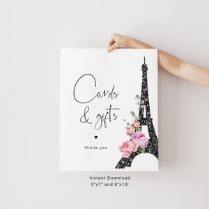 Cartel de Tarjetas y Regalos de la Torre Eiffel en 2 Tamaños. Cartel minimalista de tarjetas y regalos de París. Tarjetas y regalos de despedida de soltera de París negro rosa #par1