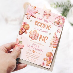 Milk and Cookies 1st Birthday Invitation: Pink One Little Cookie Theme (Corjl Template) #1cc image 5