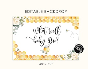 Editable bee backdrop. Bee gender reveal. Corjl template #bee