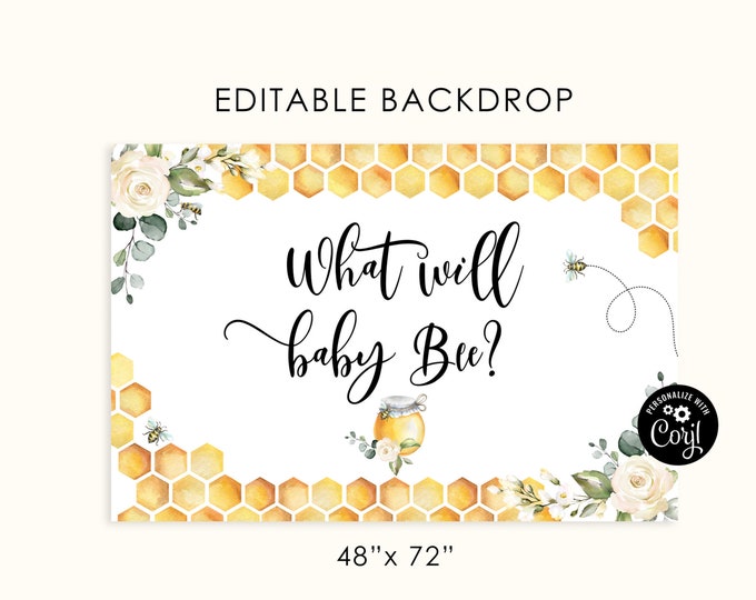 Editable bee backdrop. Bee gender reveal. Corjl template #bee