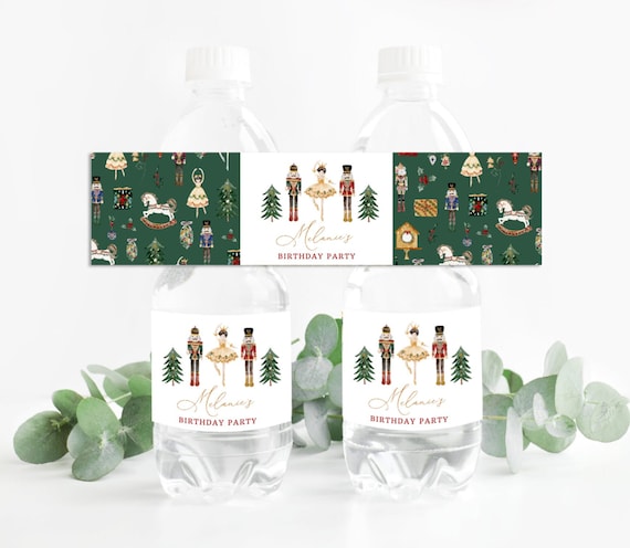 Nutcracker Water Bottle Labels. Editable Winter Whimsical Sugar