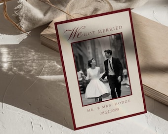 Luxury Black and white photo Old money Wedding Announcement Corjl template #om1