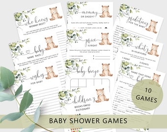 Bear Baby Shower Games Bundle: Eucalyptus Woodland Theme (Digital Download) nload #w5