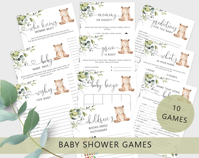 Bear Baby Shower Games Bundle. Eucalyptus We can bearly wait Baby Shower Games. Woodland baby shower games. Instant Download #w5