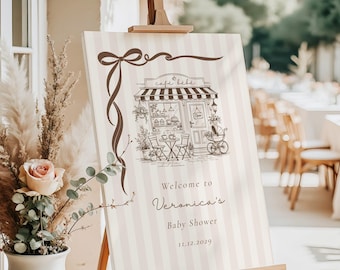 Cafe Bebe Baby Shower Welcome sign | French Coffee Shop Editable Template (Corjl) #cb1