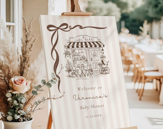 Cafe Bebe Baby Shower Welcome sign | French Coffee Shop Editable Template (Corjl) #cb1