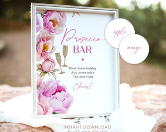 Prosecco Bar Sign: Pink Floral Bubbly Bar (Digital Download) #pet1