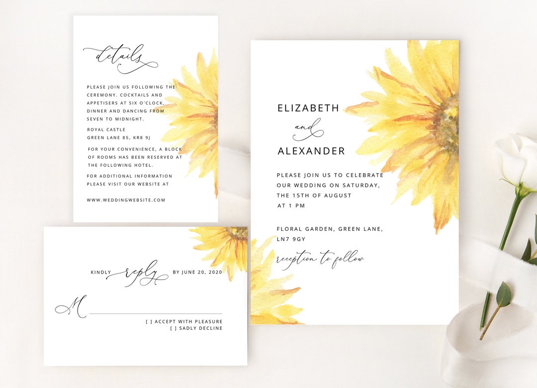 Sunflower Wedding Invitation Template Bundle Elegant Wedding Bundle Sunflower Wedding Invitation Template Bundle Elegant Wedding Bundle