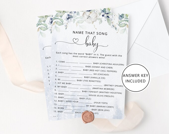 Name that song baby game. Winter name that song baby shower game. Winter baby shower games. Instant Download #wb4