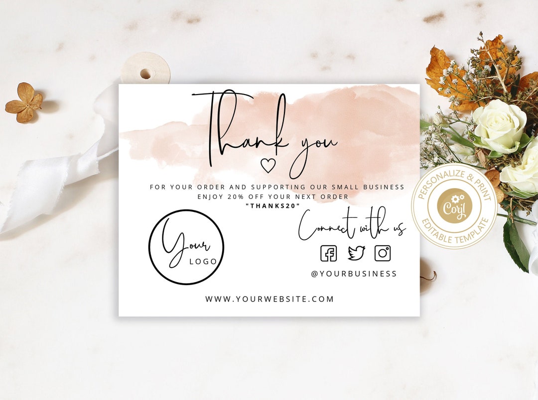 Editable Thank You Card for Small Business. Corjl Printable, Editable ...